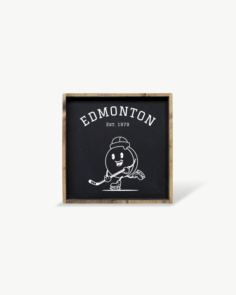 Edmonton Hockey Puck Wood Sign – Hockey - Inspired Wall Art - WilliamRaeDesigns