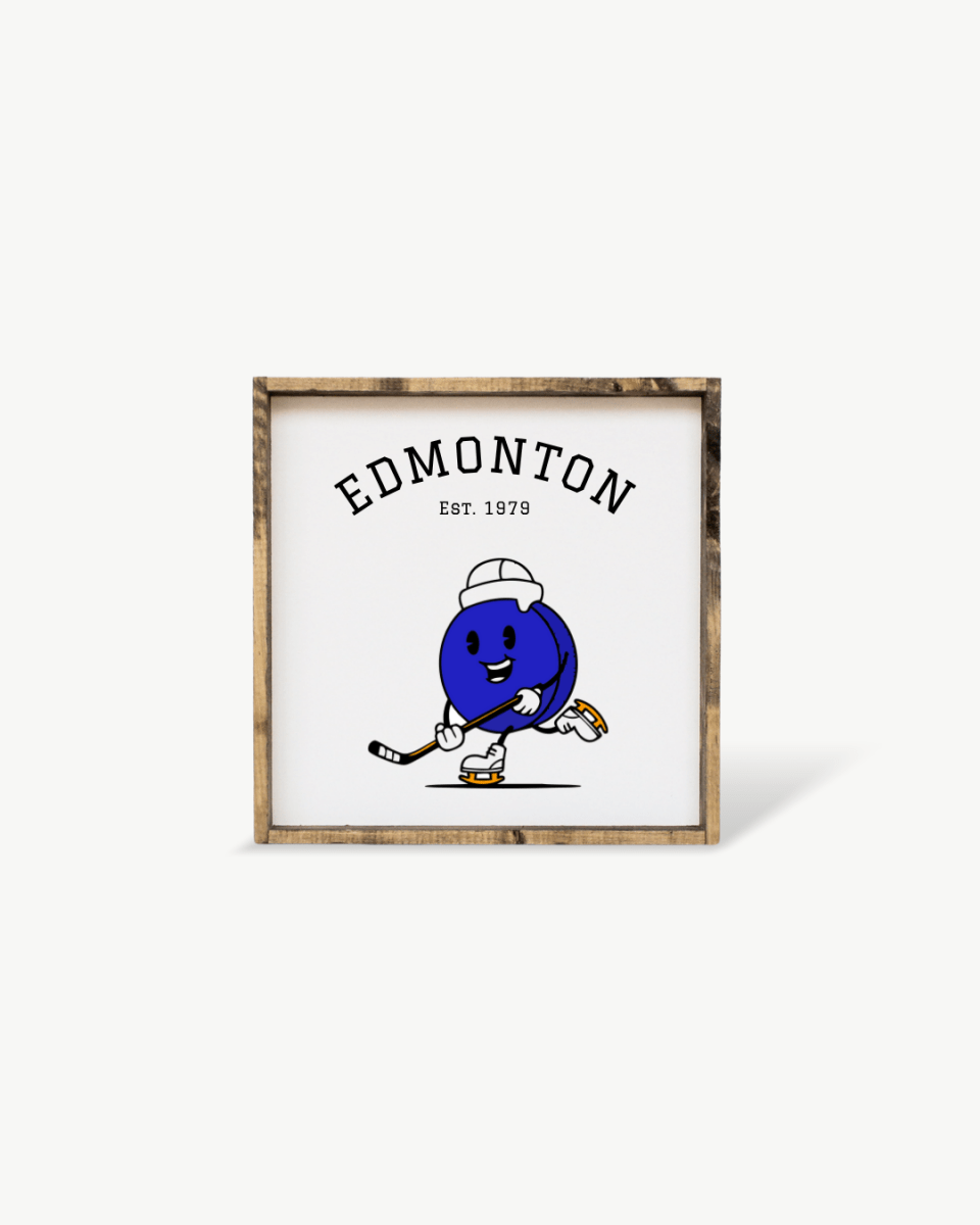 Edmonton Hockey Puck Wood Sign – Hockey - Inspired Wall Art - WilliamRaeDesigns