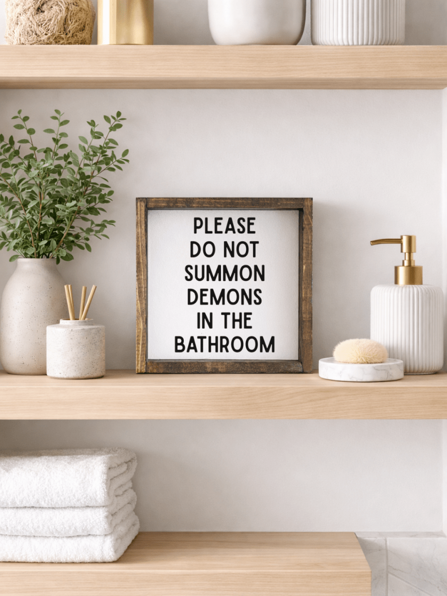 Please Do Not Summon Demons in the Bathroom Framed Mini Print - WilliamRaeDesigns
