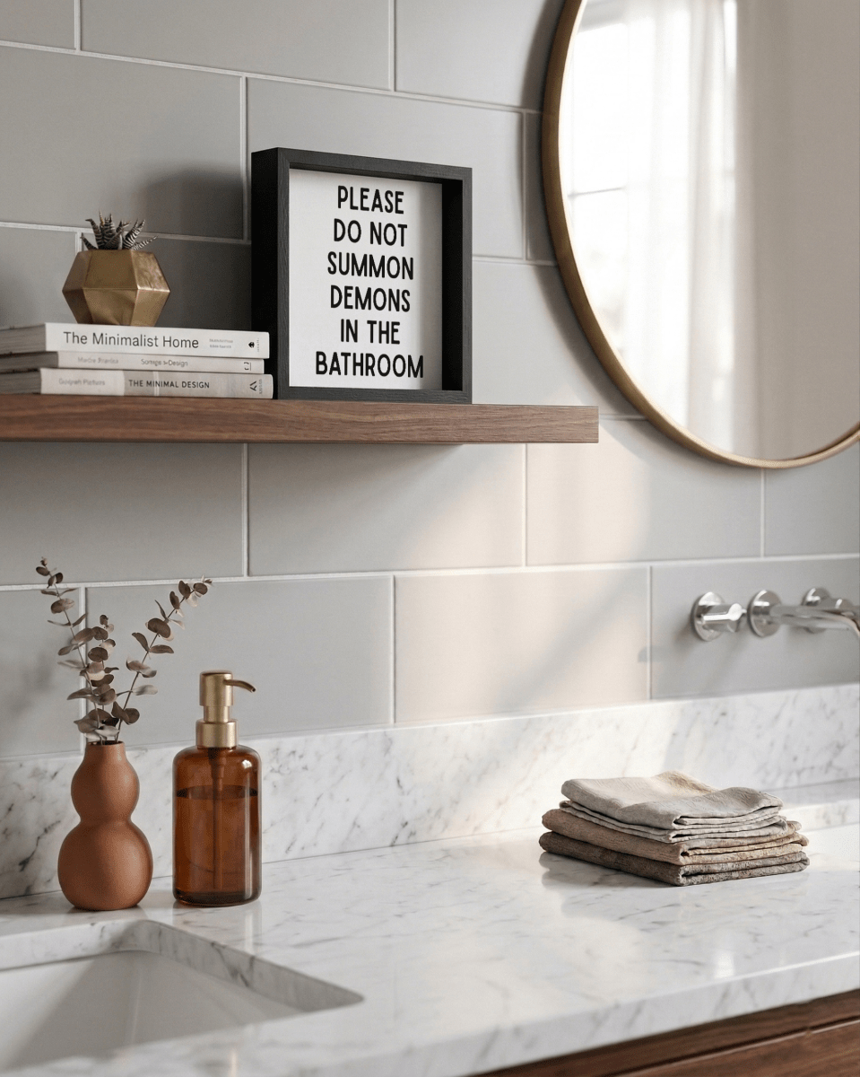 Please Do Not Summon Demons in the Bathroom Framed Mini Print - WilliamRaeDesigns