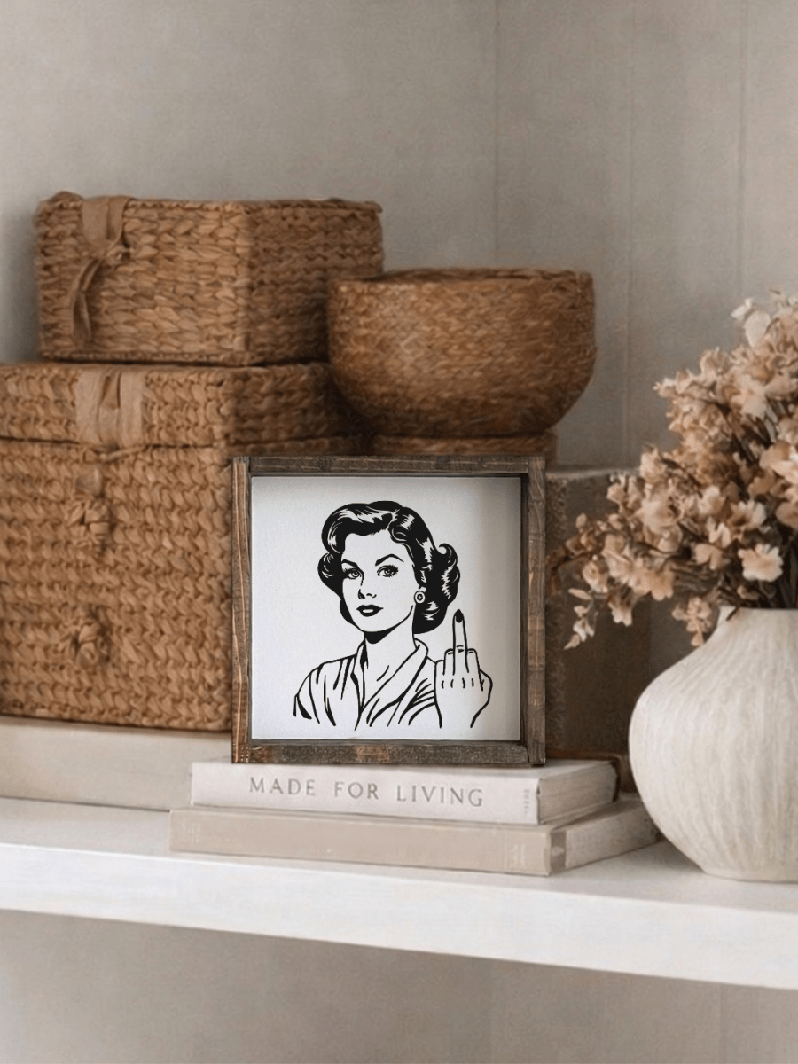 Retro Housewife Middle - Finger Framed Mini Print - WilliamRaeDesigns