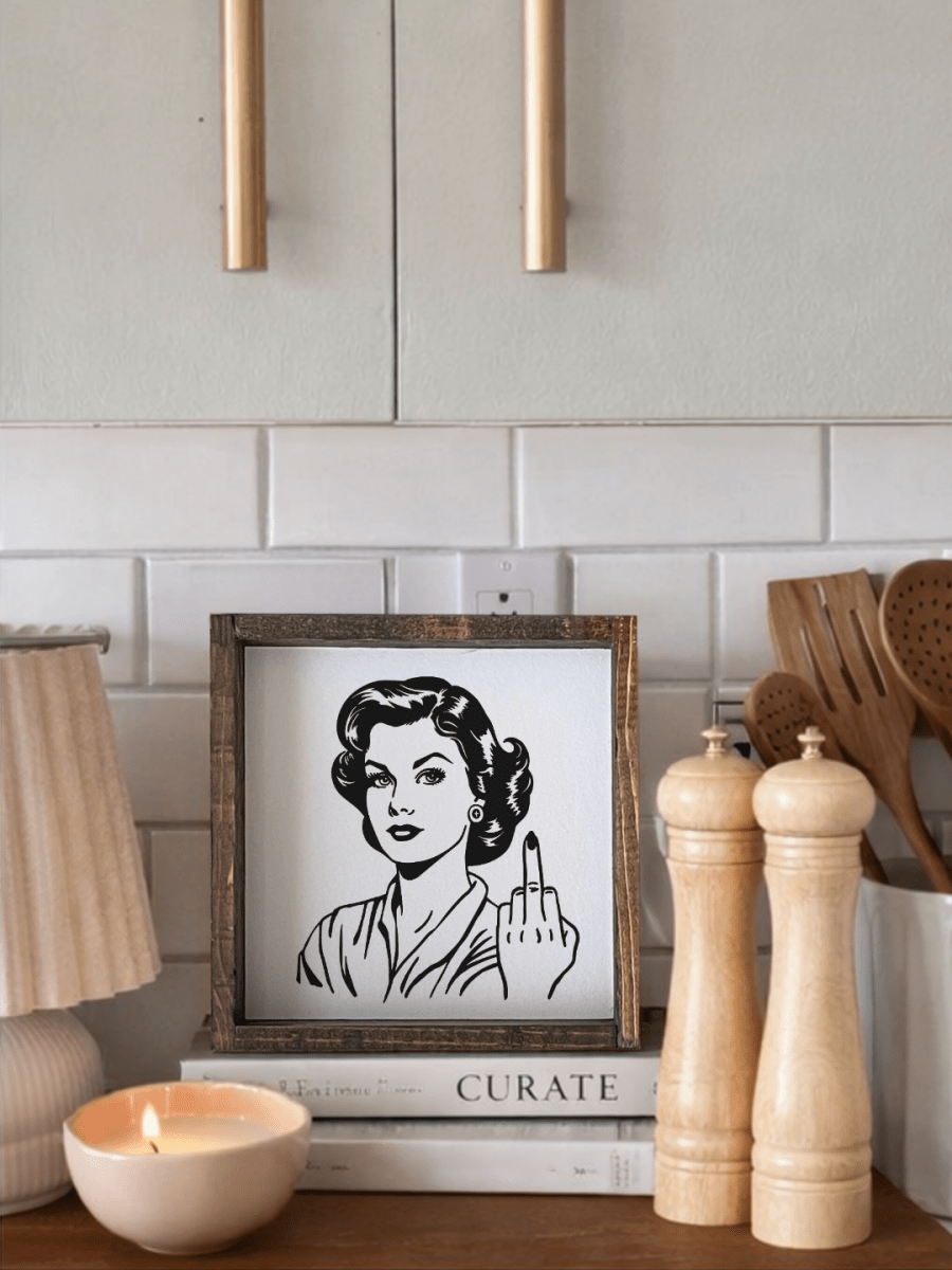 Retro Housewife Middle - Finger Framed Mini Print - WilliamRaeDesigns