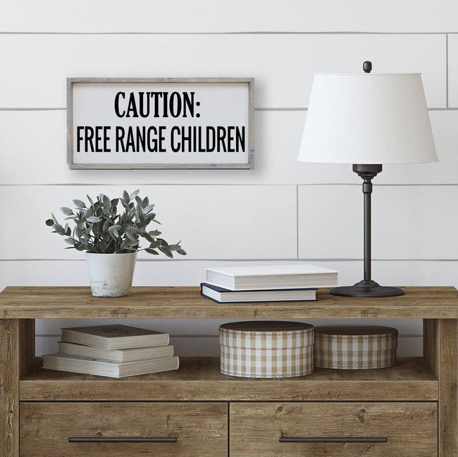 WilliamRaeDesigns Wood Signs Classic Gray Caution Free Range Children | Wood Sign