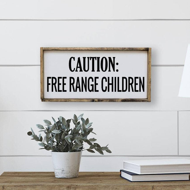WilliamRaeDesigns Wood Signs Dark Walnut Caution Free Range Children | Wood Sign