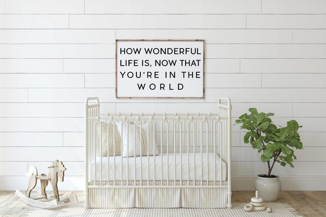 WilliamRaeDesigns Wood Signs How Wonderful Life Is Now That You're in the World | Wood Sign